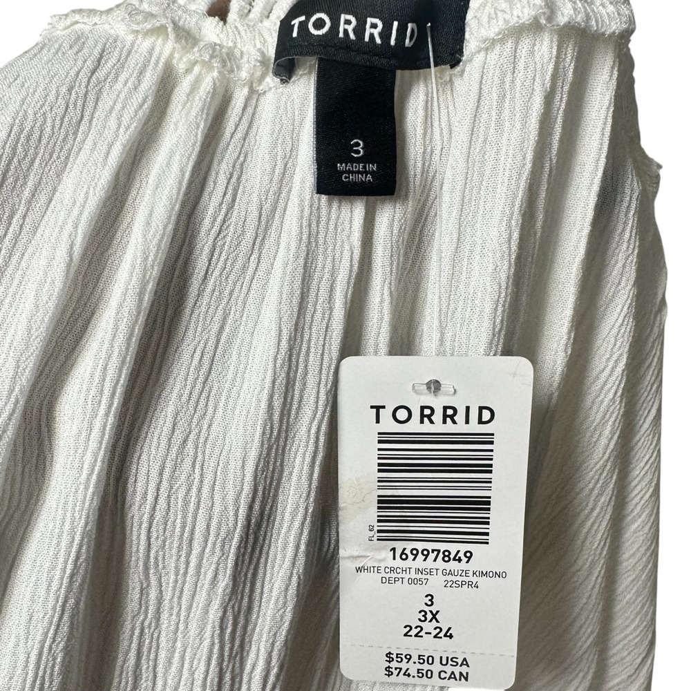 Torrid White Crochet Inset Gauze Kimono Boho Lightweight Plus Size 3X NWT - Picture 6 of 9